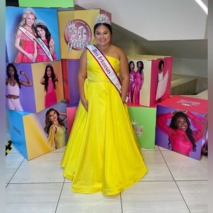 Royal We, yellow ball gown with added belt